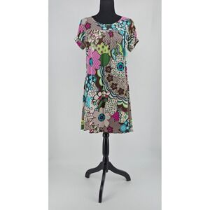 Volume One Womens Floral Patchwork Short Sleeve Scoop Neck Mini Dress Retro Y2k